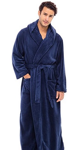 Alexander Del Rossa Men's Warm Flannel Fleece Robe with Hood